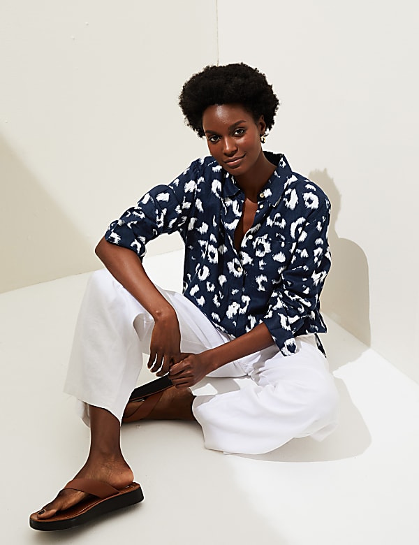 Pure Linen Printed Oversized Shirt
