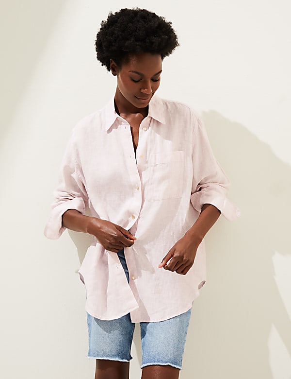 Pure Linen Striped Oversized Shirt