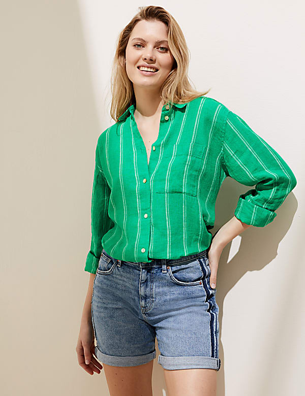 Pure Linen Striped Oversized Shirt