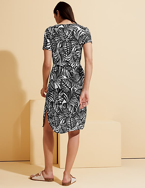 Jersey Monochrome Leaf Belted Beach Dress