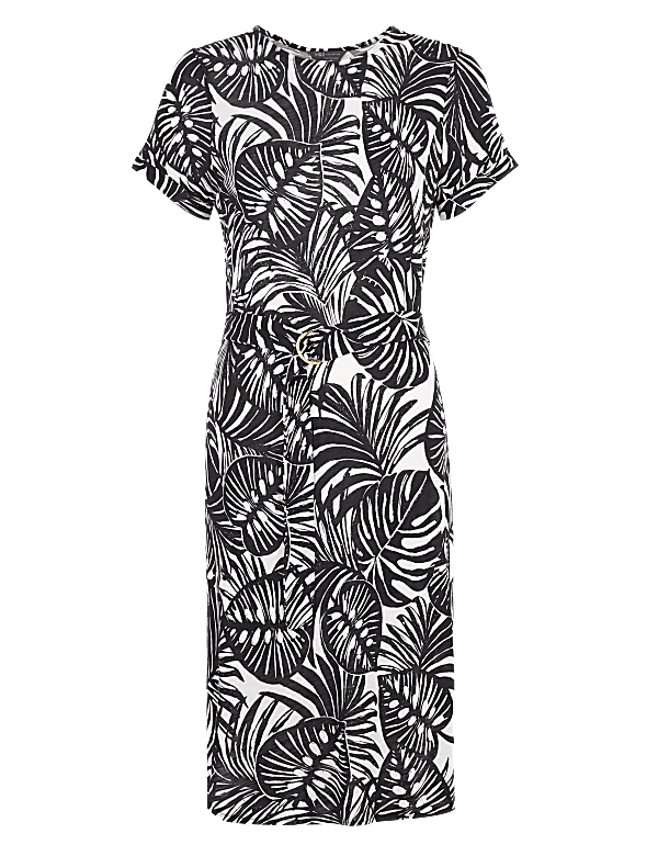 Jersey Monochrome Leaf Belted Beach Dress