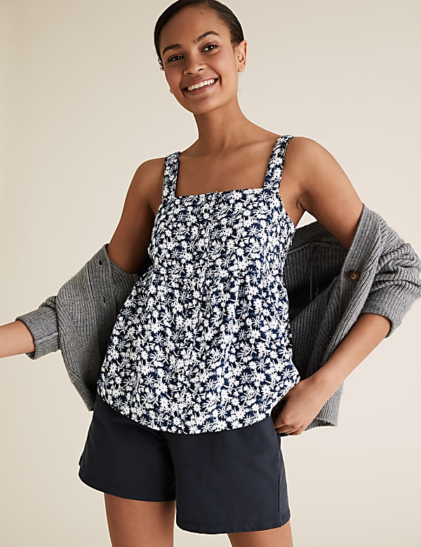 Pure Linen Ditsy Floral Button Cami Top