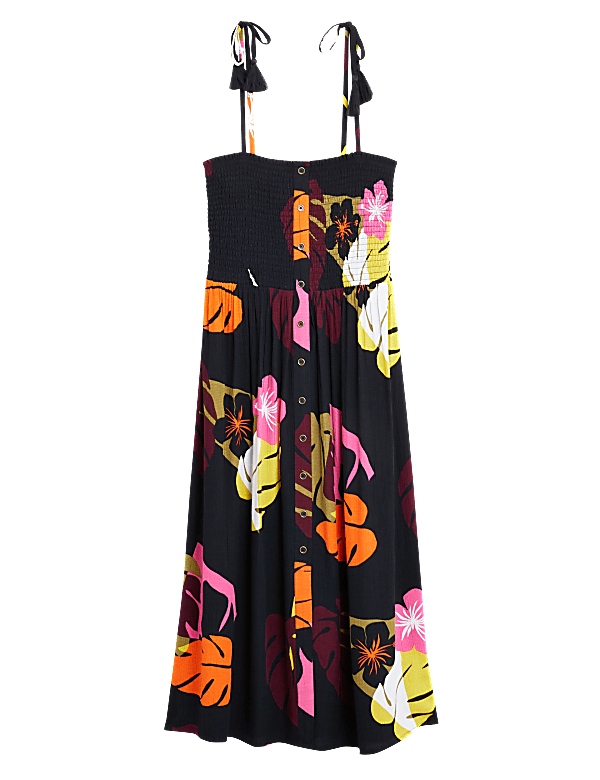Floral Midi Shirred Beach Dress