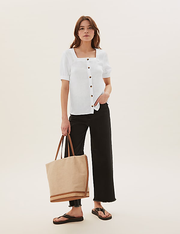 Pure Flax Linen Plain Square Neck Top