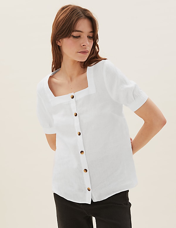 Pure Flax Linen Plain Square Neck Top