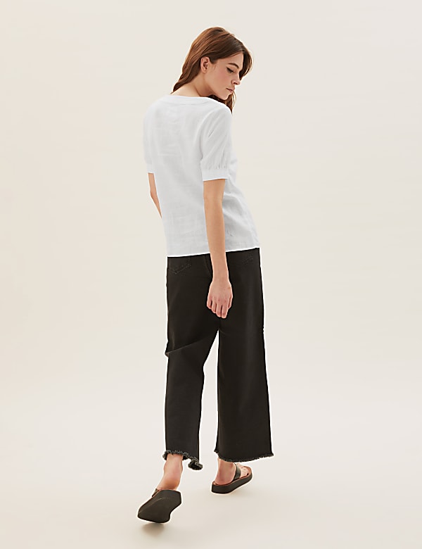 Pure Flax Linen Plain Square Neck Top
