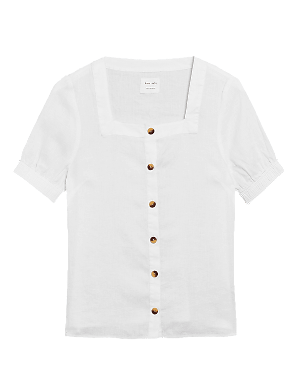 Pure Flax Linen Plain Square Neck Top