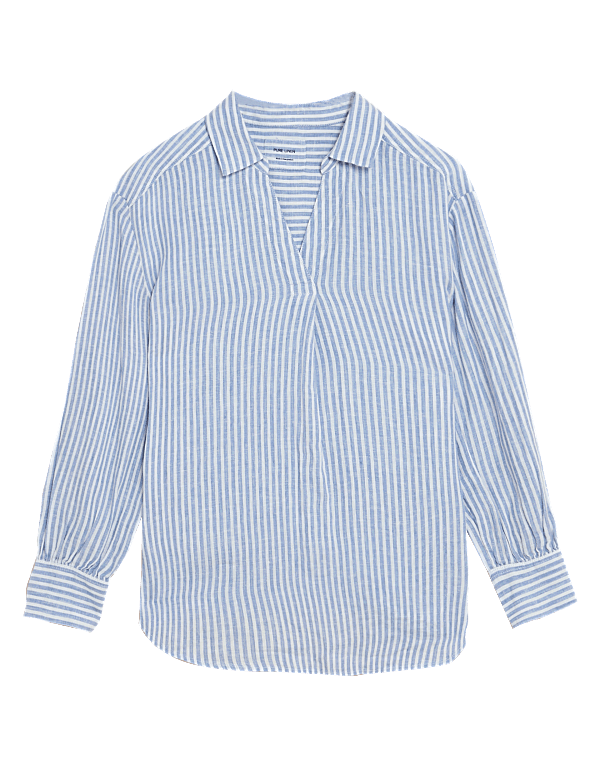 Pure Linen Striped Long Sleeve Blouse