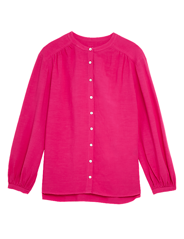 Viscose Mix Plain Mandarin Collar Shirt
