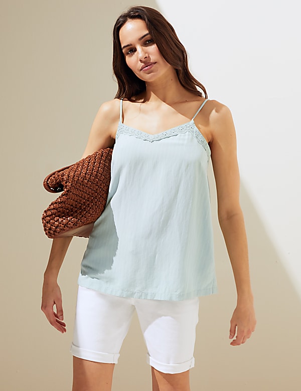 Linen Blend Striped V-Neck Cami Top