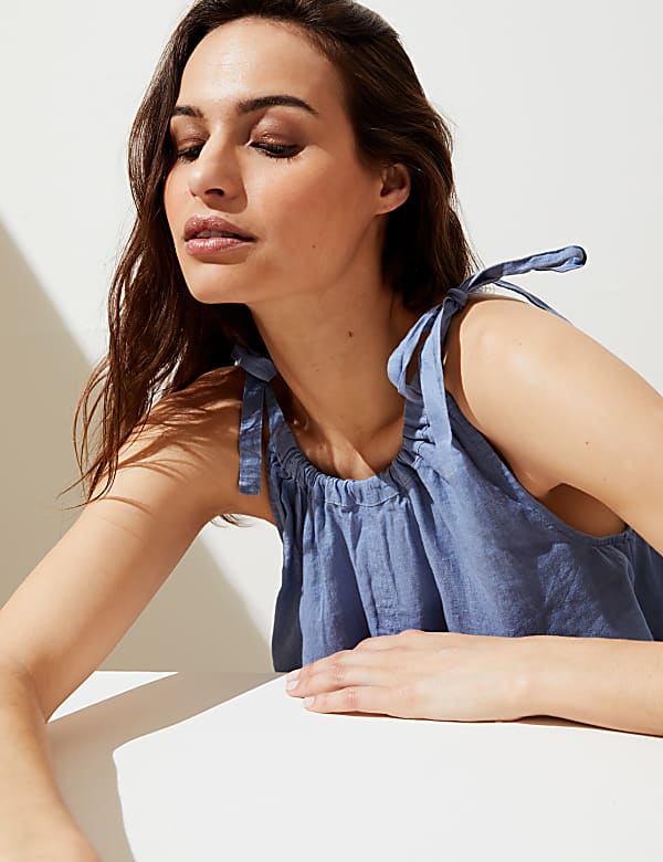 Pure Linen Tie Neck Sleeveless Cami Top