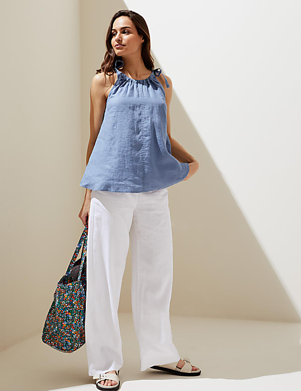 Pure Linen Tie Neck Sleeveless Cami Top