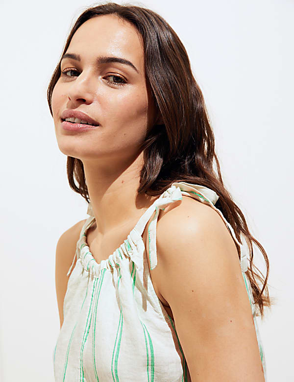 Pure Linen Striped Sleeveless Cami Top