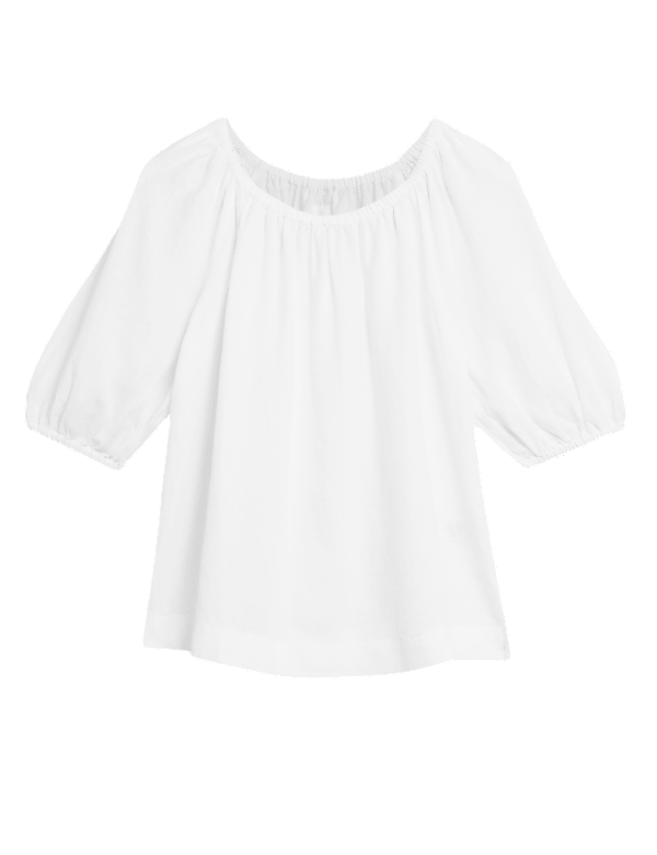 Pure Linen Puff Sleeve Blouse