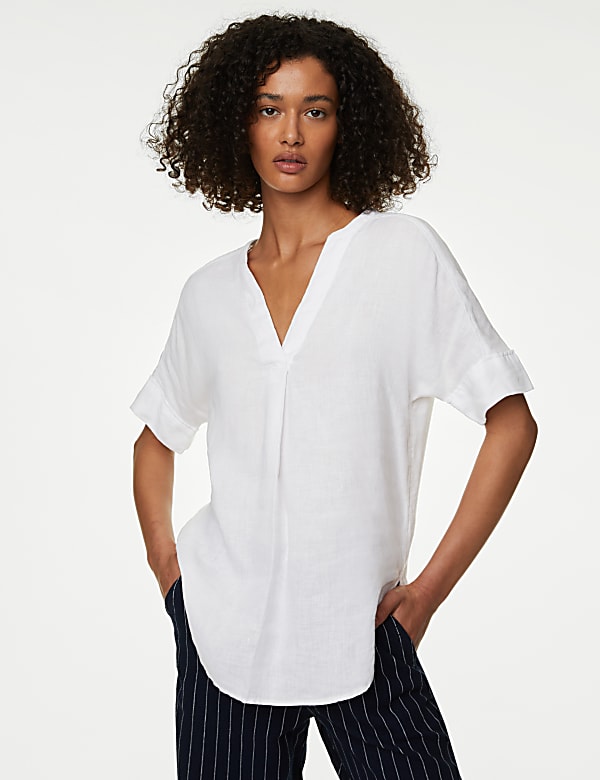 Blouse 100&nbsp;% lin &agrave; manches longues et boutons-pression - CH
