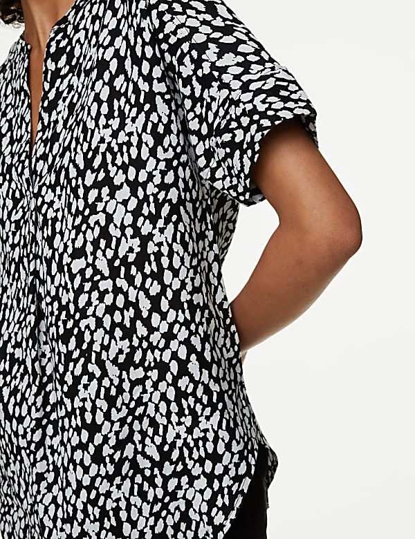 Pure Linen Animal Print Popover Blouse
