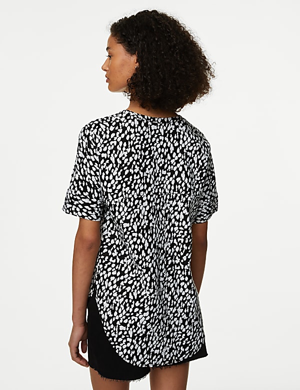 Pure Linen Animal Print Popover Blouse