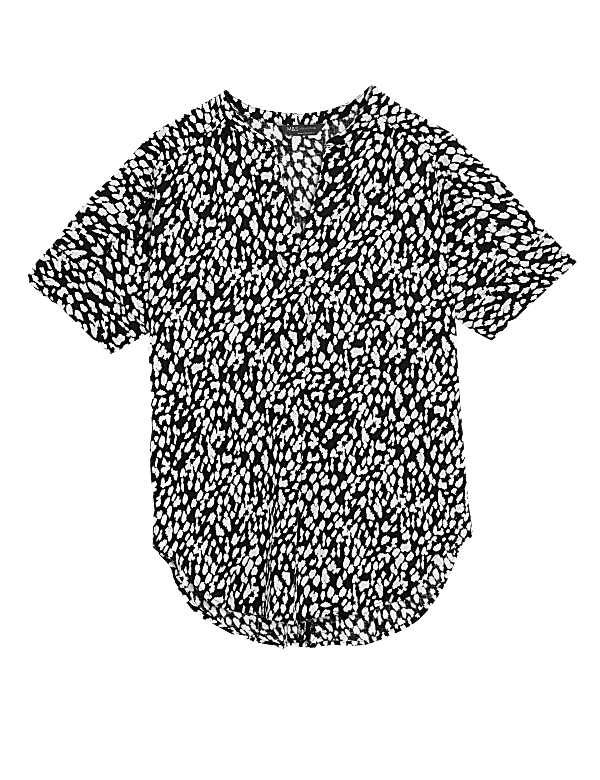 Pure Linen Animal Print Popover Blouse
