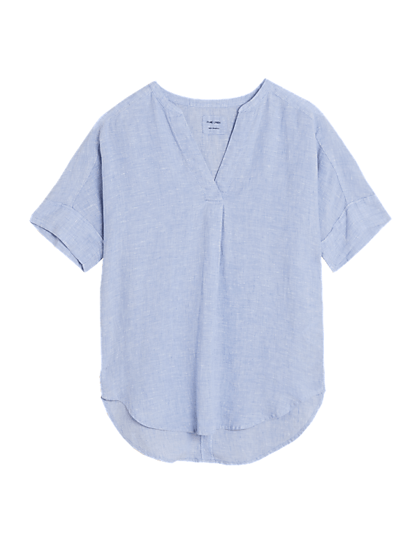Pure Linen Short Sleeve Popover Blouse