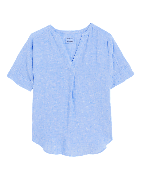 Pure Linen Short Sleeve Popover Blouse
