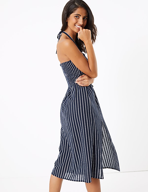 Pure Cotton Striped Midi Beach Dress