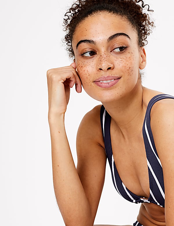 Striped Ribbed Plunge Bikini Top