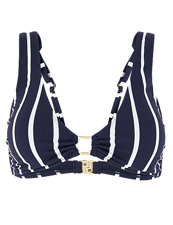 Striped Ribbed Plunge Bikini Top