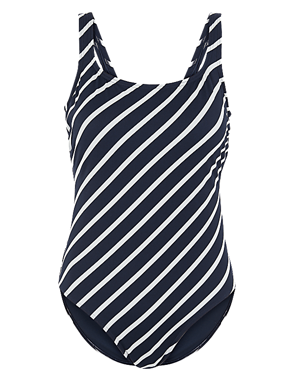 Tummy Control Striped Scoop Neck Swimsuit