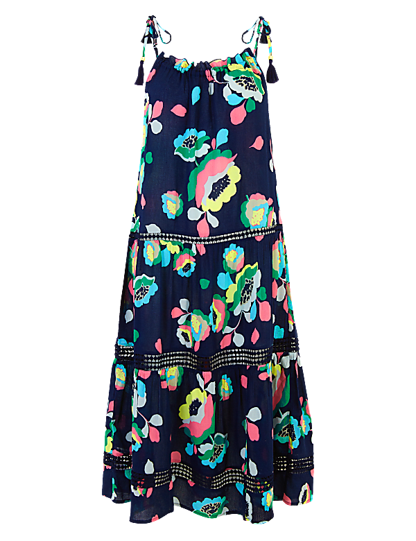 Cotton Woven Floral Tassel Beach Dress
