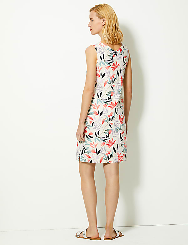 Linen Rich Leaf Print Shift Dress