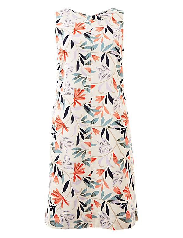 Linen Rich Leaf Print Shift Dress