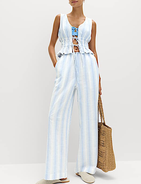 Pure Cotton Striped Beach Trousers