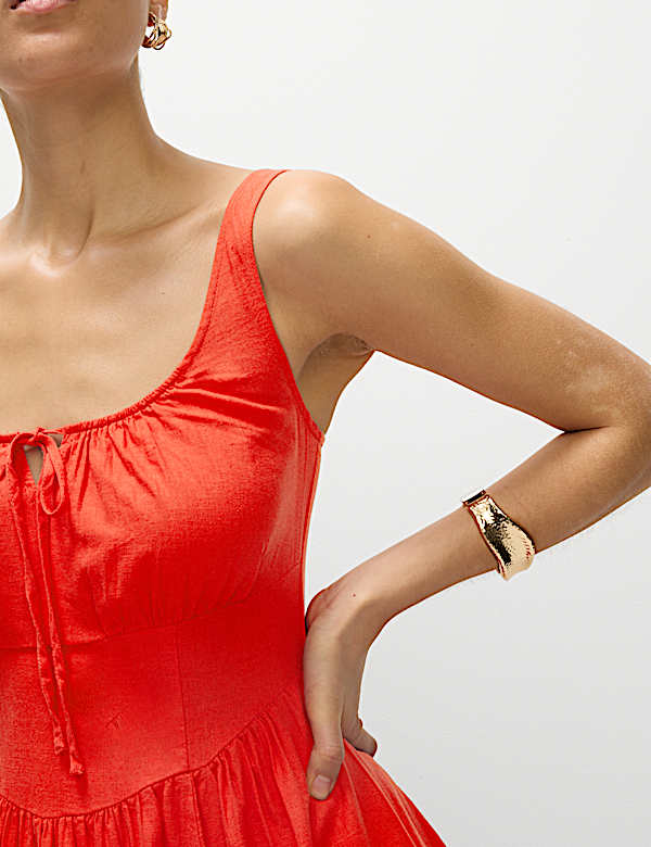 Linen Rich Round Neck Strappy Midi Swing Dress - TW