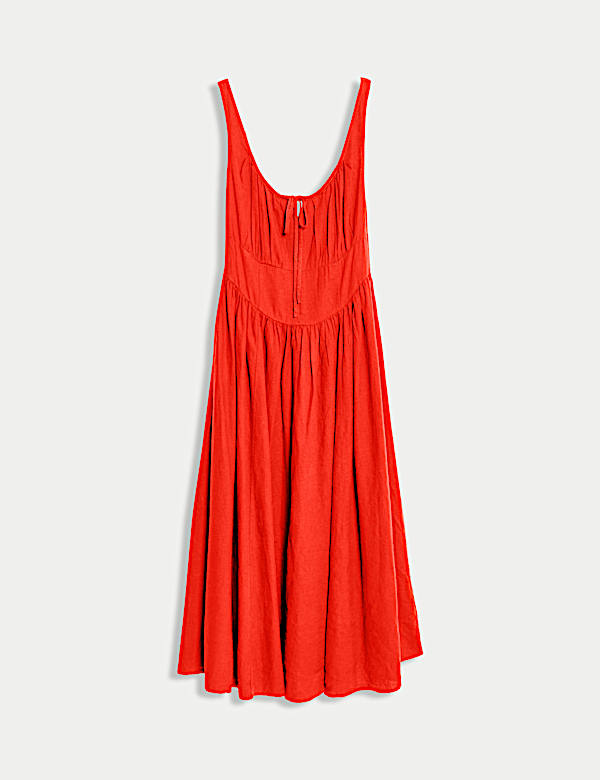 Linen Rich Round Neck Strappy Midi Swing Dress - TW