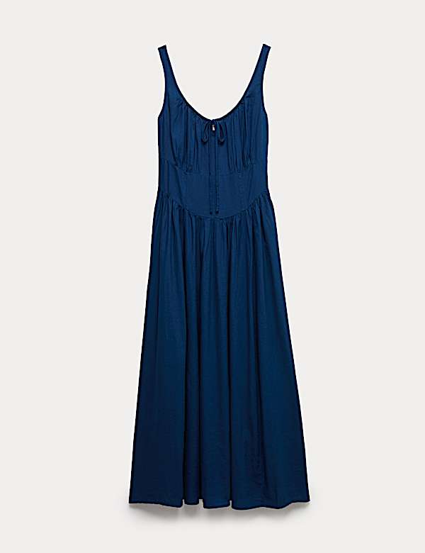 Linen Rich Round Neck Strappy Midi Swing Dress - TW