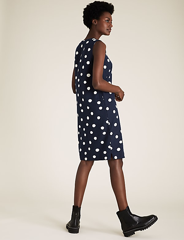 Linen Blend Polka Dot Shift Dress