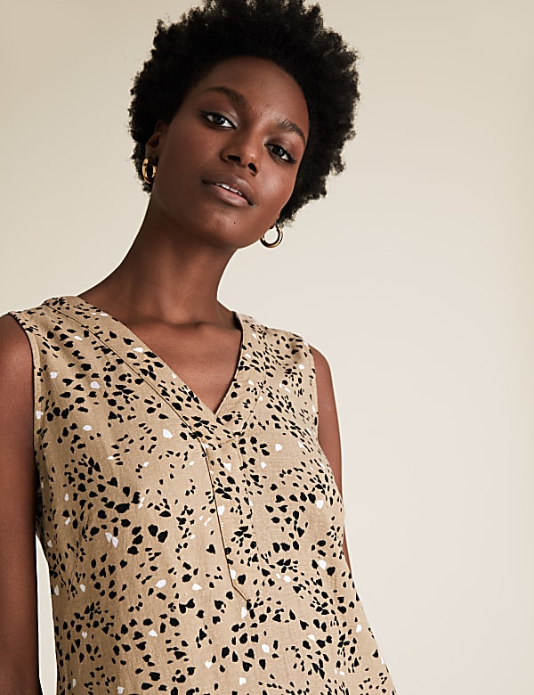 Linen Animal Print Knee Length Shift Dress