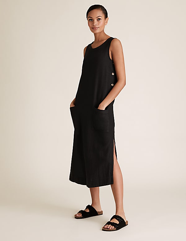 Buy Linen Blend Midi Shift Dress at Marks Spencer