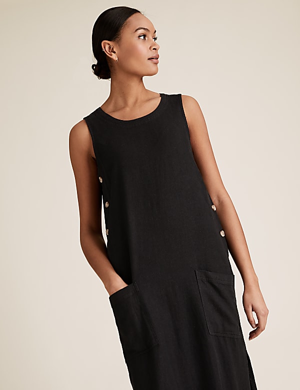 Linen Blend Midi Shift Dress
