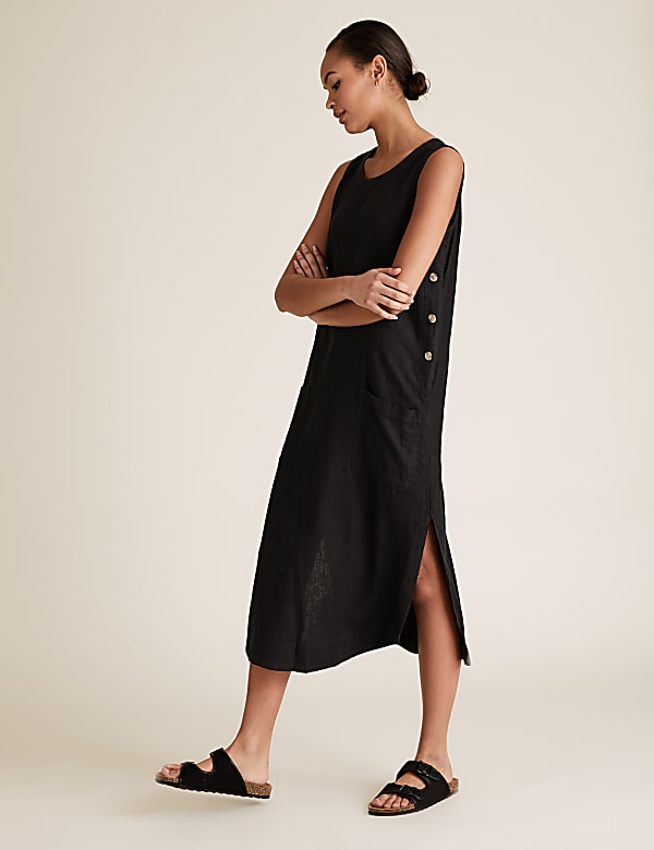 Linen Blend Midi Shift Dress