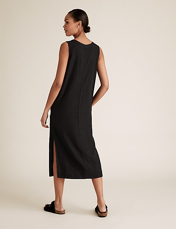Linen Blend Midi Shift Dress