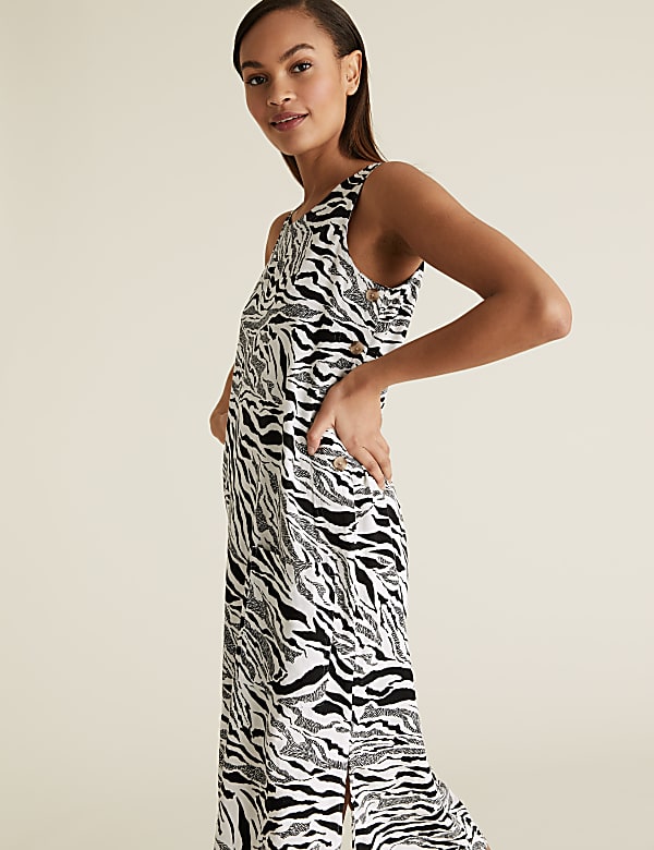 Linen Animal Print Midi Shift Dress