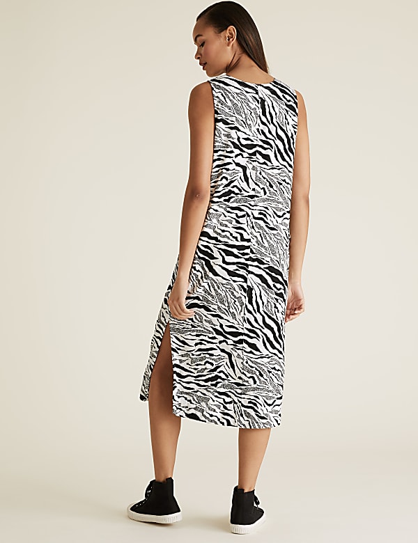 Linen Animal Print Midi Shift Dress