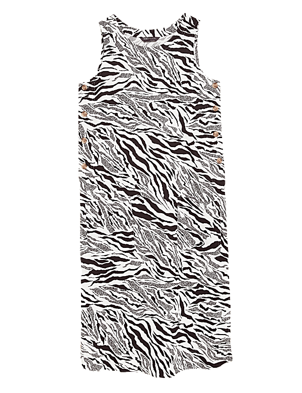 Linen Animal Print Midi Shift Dress