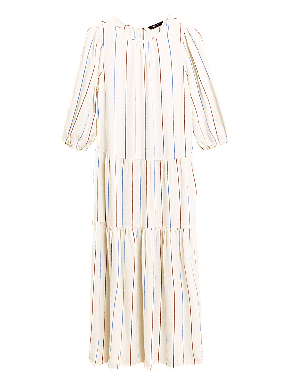 Linen Striped Midaxi Tiered Dress