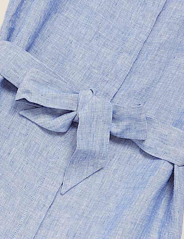 Pure Linen Belted Midi Shirt Dress - PT