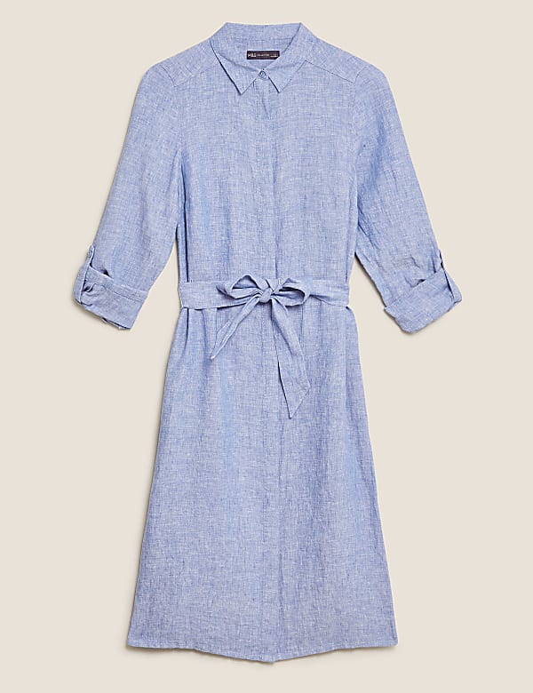 Pure Linen Belted Midi Shirt Dress - PT