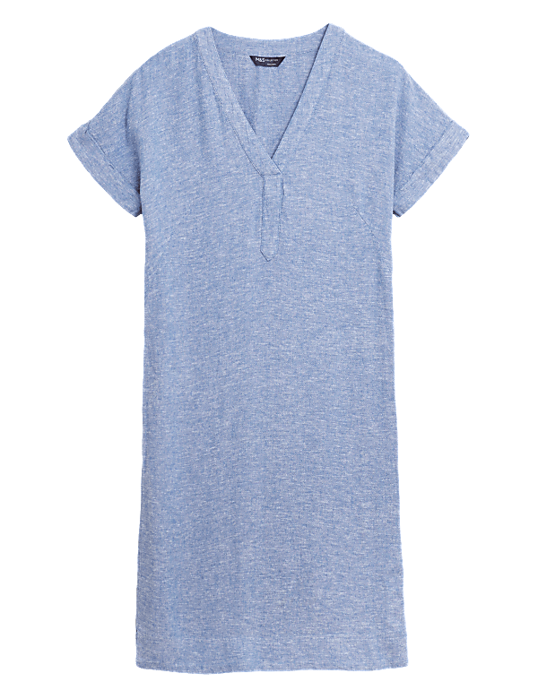 Linen Blend V-Neck Shift Dress