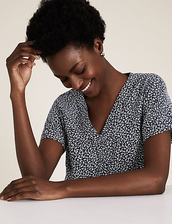 Linen Blend Leaf Print Mini Shift Dress
