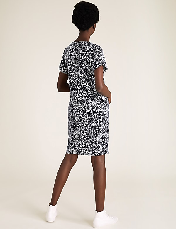 Linen Blend Leaf Print Mini Shift Dress